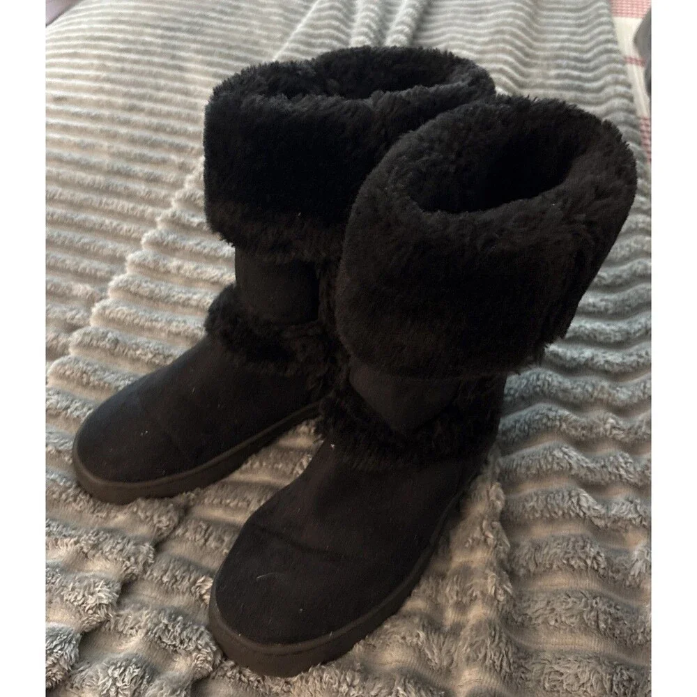 Style & Co Fuzzy Women's Boot, Size 7 Black